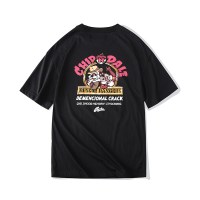 Guuka潮牌黑色短袖T恤男纯棉 情侣嘻哈松鼠大战印花五分袖T恤宽松