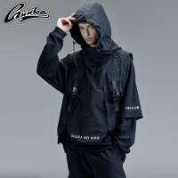 Guuka潮牌机能背心马甲男薄款 秋季嘻哈户外连帽工装马甲男宽松