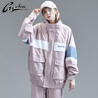 Guuka潮牌撞色拼接风衣女外套纯棉ins情侣同款嘻哈多口袋工装外套