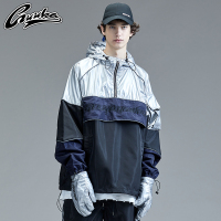 Guuka潮牌反光镭射风衣男宽松 青少年嘻哈运动银色套头防风衣外套