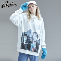 GUUKA潮牌白色连帽卫衣2019新款女嘻哈情侣纯棉印花情侣卫衣宽松
