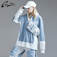 GUUKA潮牌长袖T恤女宽松嘻哈运动情侣潮牌印花拼接polo长T女宽松