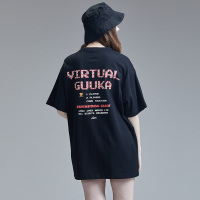 黑色短袖t恤女宽松嘻哈潮牌情侣印花圆领oversize五分袖T恤