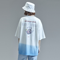 GUUKA&狮来运转联名印花短袖t恤女宽松锦鲤随身潮牌吊染五分袖T恤