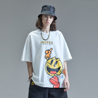 GUUKA&吃豆人联名款白色印花短袖T恤男潮牌嘻哈纯棉五分袖T恤宽松