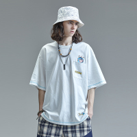 GUUKA&狮来运转联名白色短袖T恤男潮牌嘻哈运动印花五分袖T恤宽松