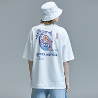 GUUKA&狮来运转联名白短袖T恤男潮牌学生嘻哈日系印花五分袖T宽松