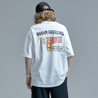 GUUKA白色短袖t恤男潮牌 青少年日系嘻哈鲤鱼旗印花运动半袖T宽松