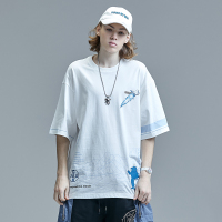 GUUKA白色短袖t恤男潮牌 学生嘻哈印花刺绣纯棉圆领五分袖T恤宽松