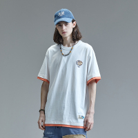 GUUKA&狮来运转联名白色短袖t恤男潮牌嘻哈撞色动漫印半袖T宽松