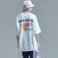 GUUKA白色短袖t恤女宽松嘻哈情侣潮牌日系鲤鱼旗印花运动半袖T恤