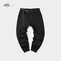 黑鲸舒适束脚休闲裤秋季男装腰间松紧拼接裤子男CKCAJ38097A