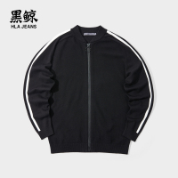 黑鲸棒球领针织开衫2019春季男装条纹针织外套男CNZAJ19014A