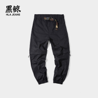 黑鲸腰间迷彩织带扣休闲裤男2019春季束脚裤子男CKCAJ19024A