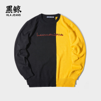 黑鲸拼色长袖毛衣男2019春季撞色线条装饰毛衫男CNZAJ19012A