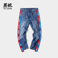 黑鲸织带拼接牛仔裤男2019春季男装时尚青春裤子男CKNAJ19005A