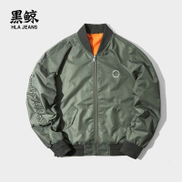 黑鲸军绿色棒球领夹克男2019春季落肩利落外套男CWJAJ19029A