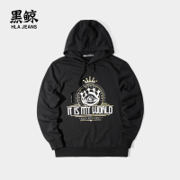 黑鲸印花连帽卫衣男2019春季男装天眼系列套头衫CNZWJ19025A