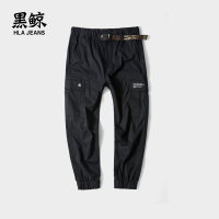 黑鲸腰间织带扣工装裤2019春季多口袋裤子男女同款CKCAJ19034A