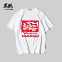 黑鲸白色印花短袖T恤男女同款2019夏季标语短tCNTBJ29055A