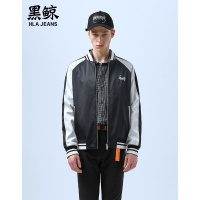 黑鲸休闲棒球领夹克男2019春季男装刺绣装饰外套男CWJAJ19010A