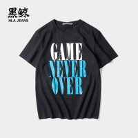 黑鲸字母印花短袖T恤男2019夏季男装圆领套头衫男CNTBJ29503A