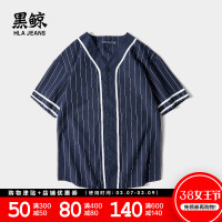 黑鲸棒球衫款式短袖衬衫男2019夏季条纹短袖衬衣男CNECJ29004A