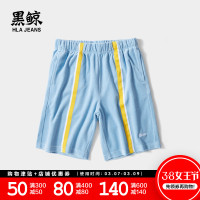黑鲸【男女同款】天鹅绒中裤2019夏织带拼接五分裤CKMCJ29034A