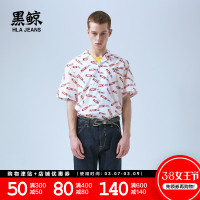 黑鲸西装领满印短袖衬衫男2019夏季潮流印花衬衣男CNECJ29001A