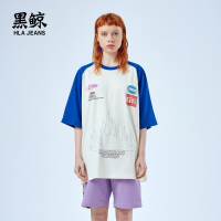 黑鲸撞色拼接中袖T恤女2019夏季插肩袖短t女CNTBJ29593A