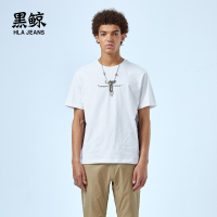 黑鲸印花短袖T恤男2019夏季男装休闲撞色白t男CNTBJ29517A