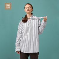 条纹长袖衬衫秋季蝴蝶结绑带休闲女士衬衣海澜优选