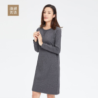 春夏女士净色宽松中长款长袖连衣裙海澜优选