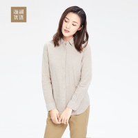 春夏净色舒适亚麻吸湿透气女士休闲长袖衬衫海澜优选