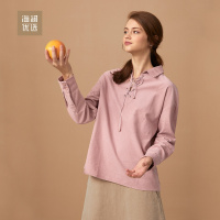 时尚系带长袖衬衫秋季绑带休闲衬衣女士海澜优选