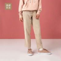 灯芯绒休闲裤秋季松紧系带直筒小脚裤女士海澜优选