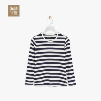 秋季女士圆领条纹基础内搭贴身长袖T恤海澜优选