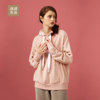 撞色抽绳连帽套头宽松卫衣女士秋冬舒适运动休闲卫衣海澜优选