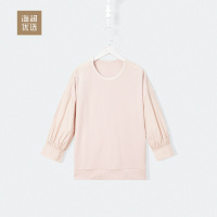 舒适棉质泡泡袖落肩七分袖卫衣女士秋冬套头圆领卫衣海澜优选