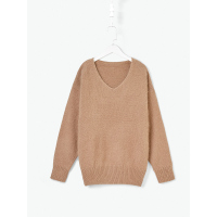 秋冬V领女长袖针织衫兔毛低领毛衣落肩宽松套头打底衫海澜优选