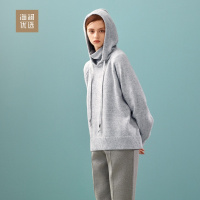 连帽蝙蝠袖卫衣女士秋冬落肩宽松舒适蝙蝠衫海澜优选