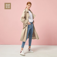 2019春夏中长款风衣女士翻领收腰外套海澜优选