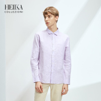 Hieiika 海一家男装2019春季简约纯色柔软淡雅提花长袖衬衫