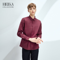 Hieiika 海一家男装2019春季男士简约纯色质感修身长袖衬衫