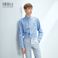 Hieiika 海一家男装2019春季趣味绣标长袖衬衫