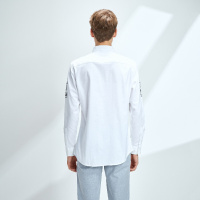 Hieiika 海一家男装2019春季男士纯色舒适两袖印花长袖衬衫