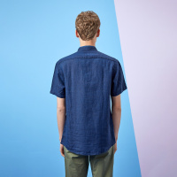 Hieiika 海一家男装2019夏季时尚休闲舒适拼接立领短袖衬衫