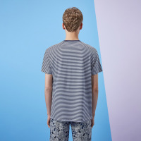 Hieiika 海一家男装2019夏季简约条纹字母印花短袖T恤