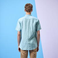 Hieiika 海一家男装2019夏季日系风格休闲舒适立领短袖衬衫