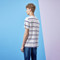 Hieiika 海一家2019夏季简洁舒适圆领撞色条纹短袖T恤